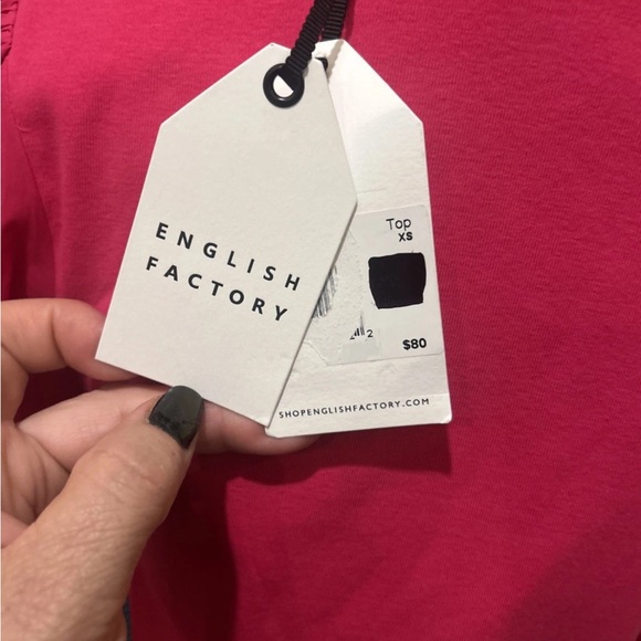 NWT!! English Factory Magenta Pink Puff Sleeve Mixed Media Blouse XS - Picture 6 of 7